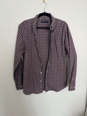 Nautica Men's Red and Blue Plaid Button-Down Shirt
